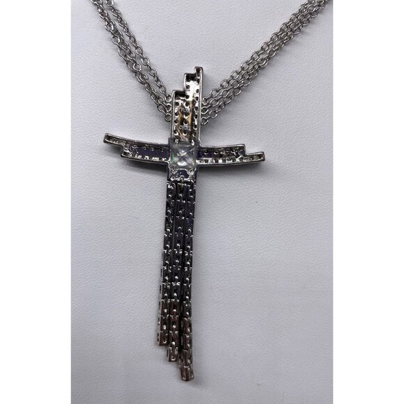 Rhinestone CROSS Pendant Silver-tone layered necklace Phoenix Jewelry - Picture 2 of 7